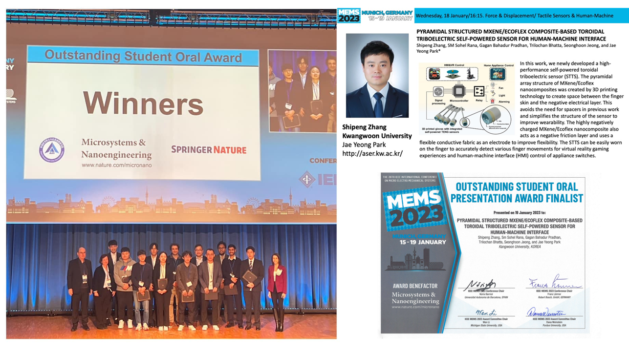 Shipeng Zhang got nominated in the MEMS 2023, Munich, Germany: Best Paper Award Category