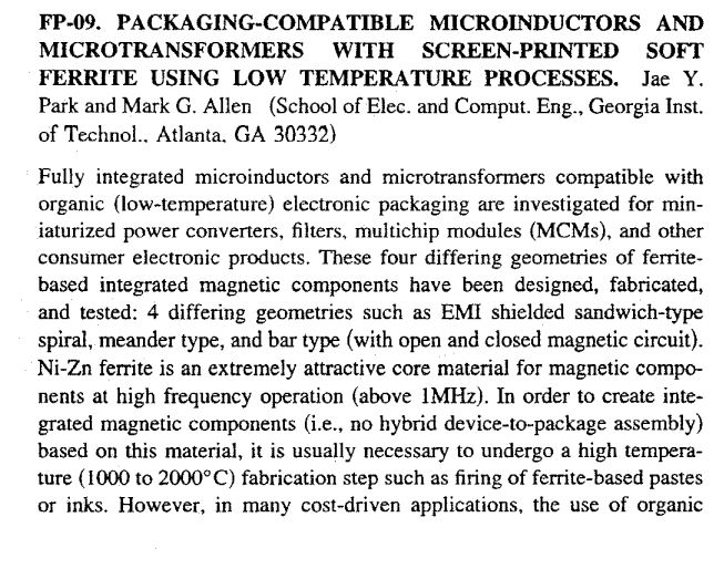Packaging-Compatible Microinductors and microtransformers with Screen-Printed Soft Ferrite Using Low Temperature Processes