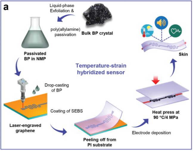 Black Phosphorus@Laser‐Engraved Graphene Heterostructure‐Based Temperature–Strain Hybridized Sensor for Electronic‐Skin Applications